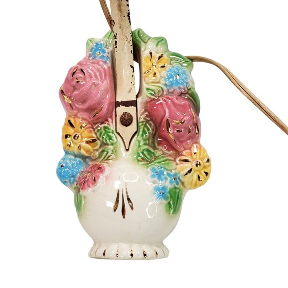 MCM Wall Light Sconce Ceramic Floral Vase Shabby Bedroom Decor Works & Bulb - Picture 4 of 9